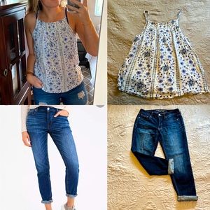 BUNDLE!! Old Navy Floral Blue Tank and American Eagle Tomgirl Jeans